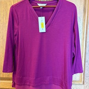 NWT Slimfactor by Investments Women’s V-Neck 3/4 Sleeve Top in Magenta Size L
